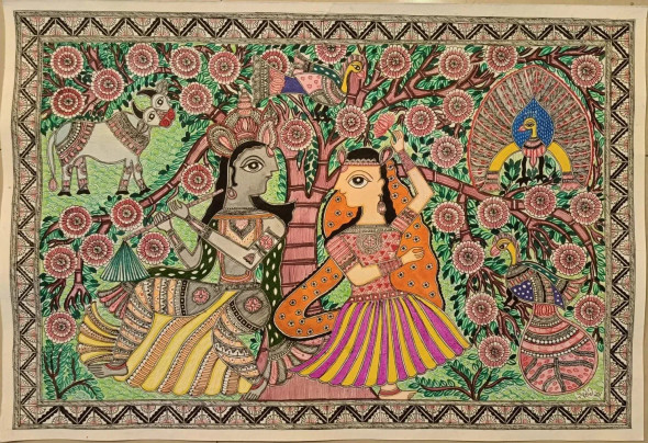 Madhubani (ART-16116-105803) - Handpainted Art Painting - 20in X 15in