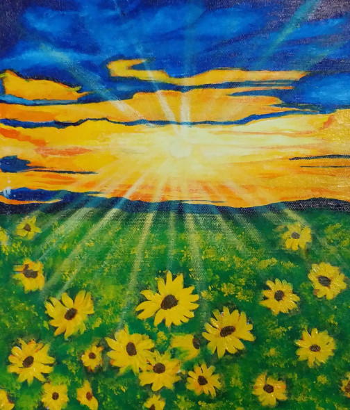 Sunflower Field (ART-15368-105775) - Handpainted Art Painting - 10in X 12in