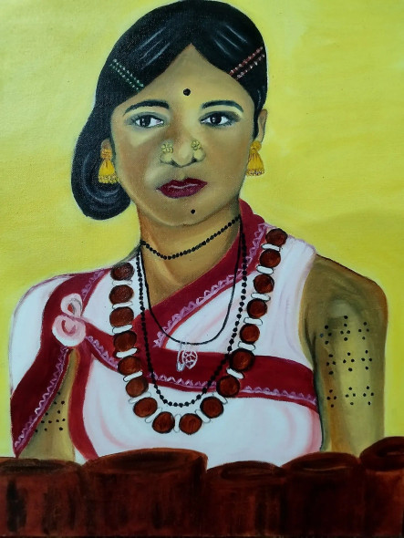 Adivasi Woman (ART-16093-105840) - Handpainted Art Painting - 18in X 24in