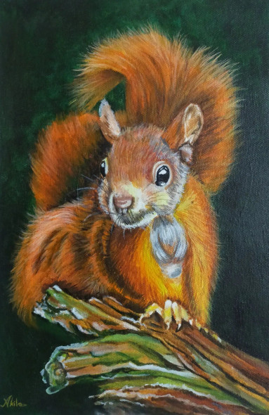 Squirrel (ART-1304-105853) - Handpainted Art Painting - 8in X 11in