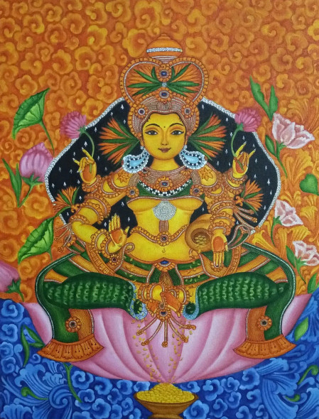 Goddess Lekshmi (ART-1304-105851) - Handpainted Art Painting - 18in X 24in