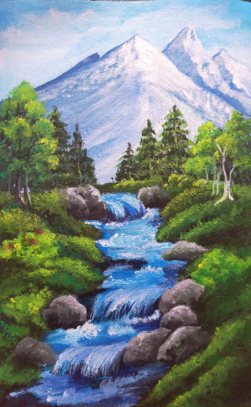 Snow Mountains (ART-1304-105852) - Handpainted Art Painting - 8in X 11in