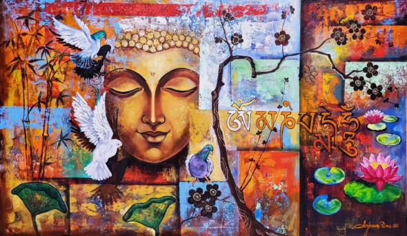 BUDDHA (ART-82-105875) - Handpainted Art Painting - 60in X 36in