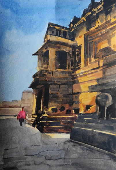 Bhubaneswar Temple (PRT-7901-105913) - Canvas Art Print - 16in X 24in