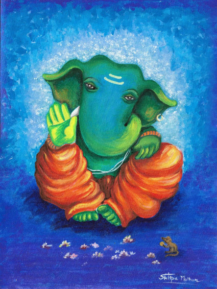Blue Ganesha (PRT-1292-105946) - Canvas Art Print - 9in X 12in