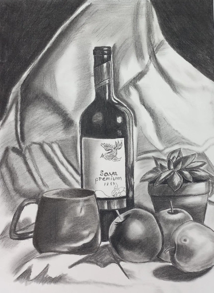 STILL LIFE DRAWING CHARCOAL (ART-8429-105968) - Handpainted Art Painting - 10in X 15in