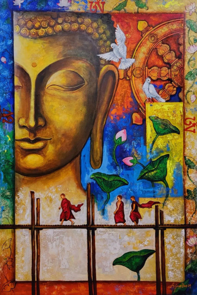 BUDDHA#3 (ART-82-105965) - Handpainted Art Painting - 48in X 72in