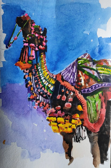 Rajasthani Camel (ART-7901-105904) - Handpainted Art Painting - 8in X 10in