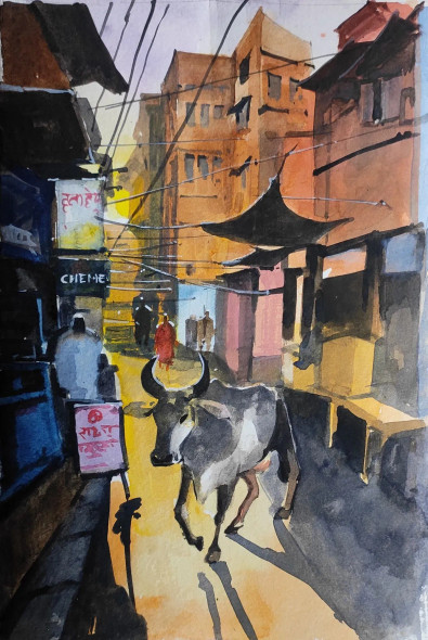 Banaras (ART-7901-105903) - Handpainted Art Painting - 8in X 10in