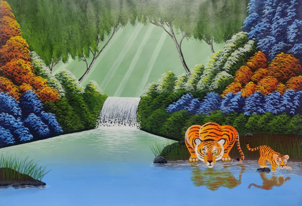 Tiger | Jungle (ART-16175-105959) - Handpainted Art Painting - 26in X 18in