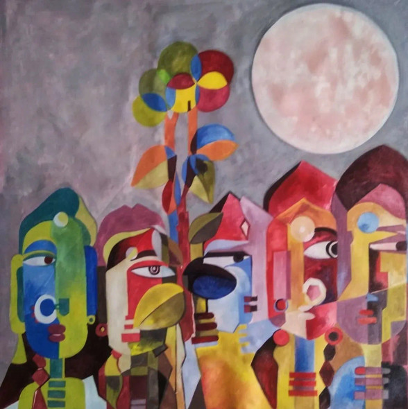 Pink Moon (ART-8135-105983) - Handpainted Art Painting - 36in X 36in