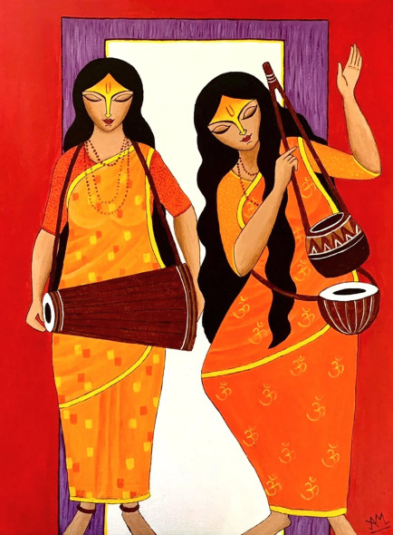 The Sadhvis (ART-7998-105994) - Handpainted Art Painting - 18in X 24in