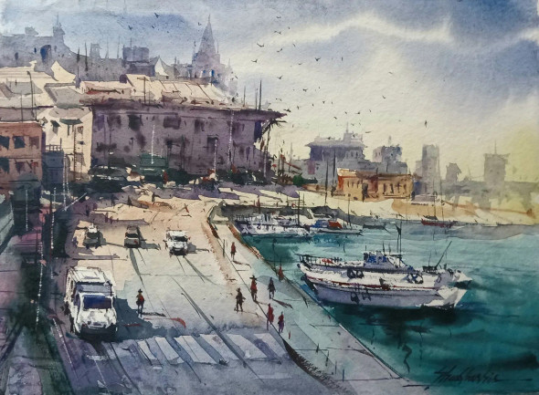 The Venice Cityscape-2 (ART-5995-106032) - Handpainted Art Painting - 15in X 11in