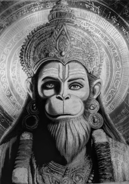 Hanuman (ART-15903-106070) - Handpainted Art Painting - 12in X 16in