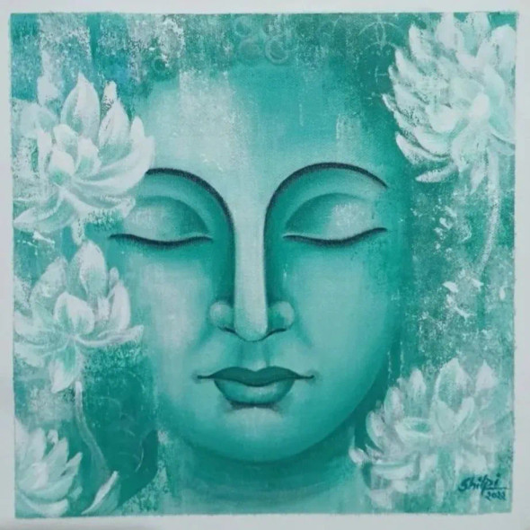 Buddha In Tranquility (ART-8916-106142) - Handpainted Art Painting - 12in X 12in