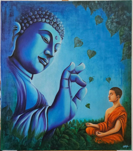 The Preaching Buddha (ART-8916-106141) - Handpainted Art Painting - 26in X 30in