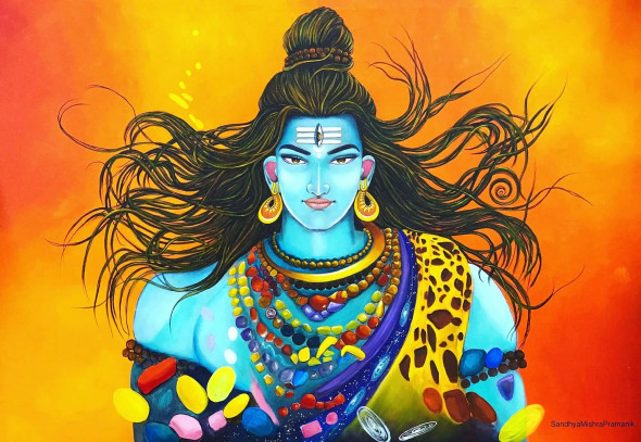 Mahadev (ART-8370-106090) - Handpainted Art Painting - 60in X 42in