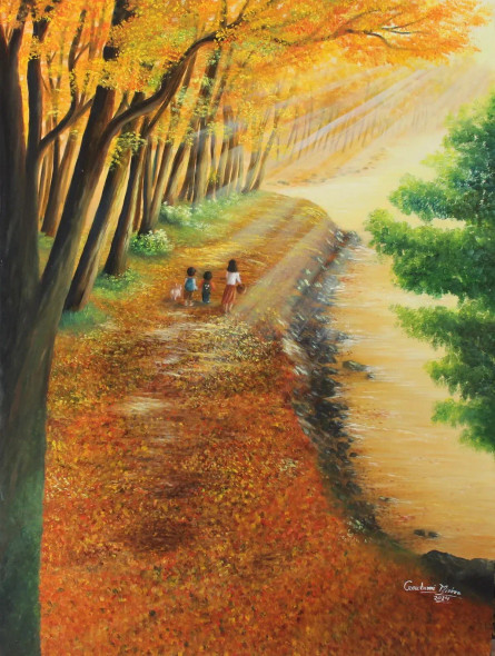Forest Sunlight Path - Landscape Painting (ART-976-106062) - Handpainted Art Painting - 36in X 48in