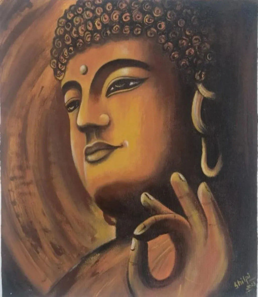 The Divine Buddha (ART-8916-106143) - Handpainted Art Painting - 14in X 12in