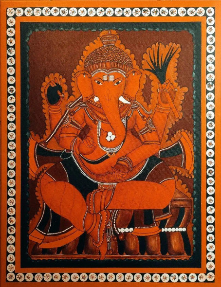 Kerala Murals Ganesha (ART-16237-106233) - Handpainted Art Painting - 24in X 30in