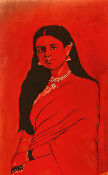 Bhartiya Naari (ART-15903-106243) - Handpainted Art Painting - 8in X 11in