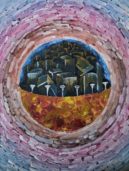 Kaliyug: Self- Destruction Of Planet Earth (ART-16237-106231) - Handpainted Art Painting - 18in X 24in