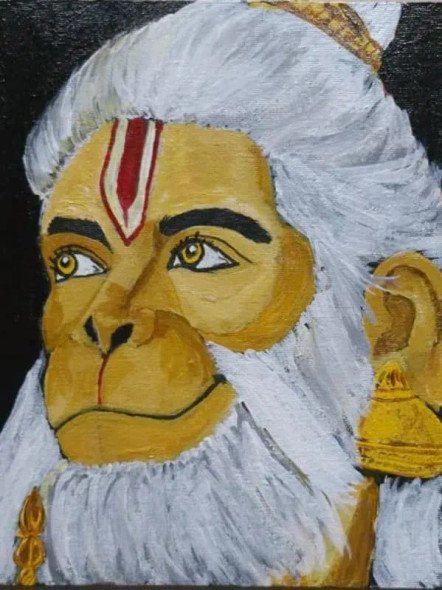 Hanuman Smiling (ART-16094-106240) - Handpainted Art Painting - 8in X 10in