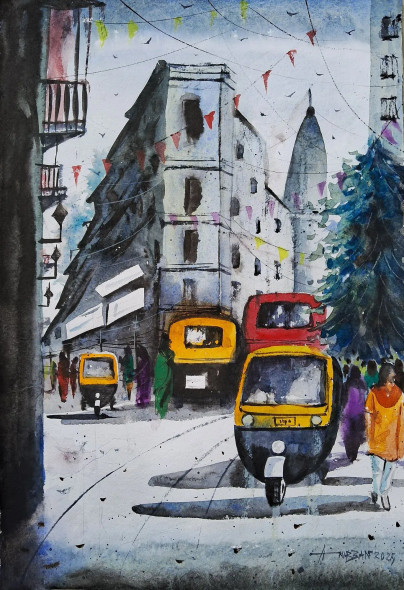 Morning Light On Indian City (ART-2874-106261) - Handpainted Art Painting - 14in X 21in