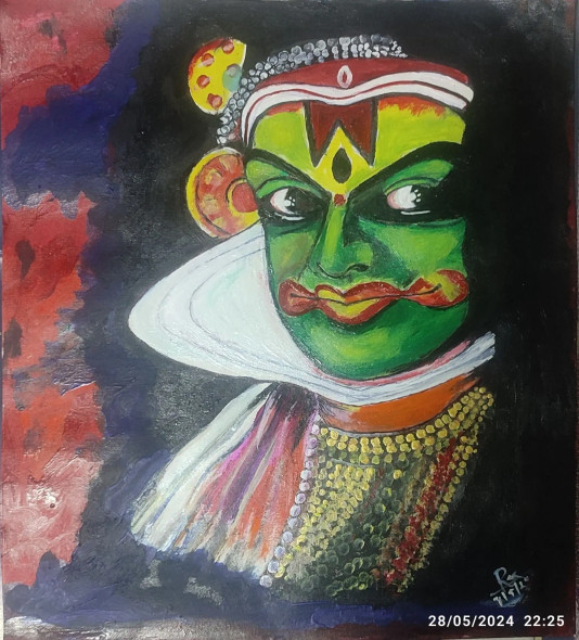 Kathakali,Art Of Kerala (ART-16164-106273) - Handpainted Art Painting - 10in X 11in