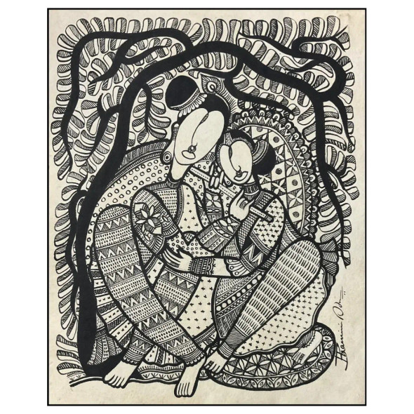 Radha Krishna (ART-8725-106290) - Handpainted Art Painting - 13in X 16in
