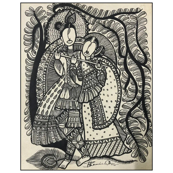 Radha Krishna (ART-8725-106288) - Handpainted Art Painting - 13in X 16in