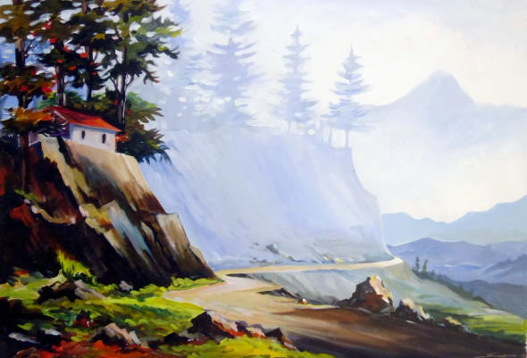 Mountain Road (ART-1232-106283) - Handpainted Art Painting - 33in X 24in