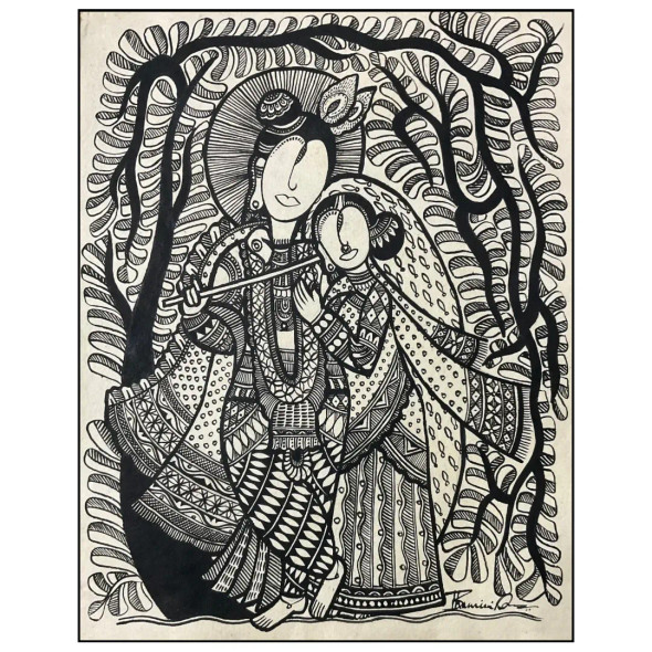 Radha Krishna (ART-8725-106289) - Handpainted Art Painting - 13in X 16in