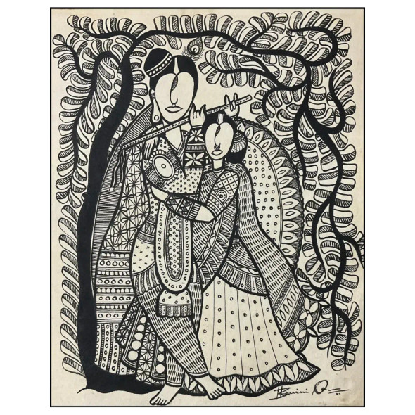 Radha Krishna (ART-8725-106287) - Handpainted Art Painting - 13in X 16in