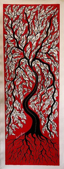Ode To The Roots (ART-8725-106294) - Handpainted Art Painting - 14in X 36in
