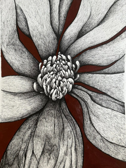 Chromatic Blooms: Ink And Brush (ART-16264-106379) - Handpainted Art Painting - 12in X 17in