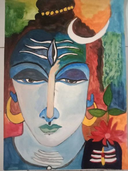 Lord Shiv (ART-7212-106374) - Handpainted Art Painting - 11in X 13in