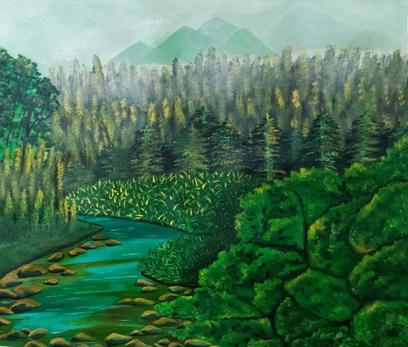 Nature Landscape (ART-15598-106368) - Handpainted Art Painting - 28in X 25in