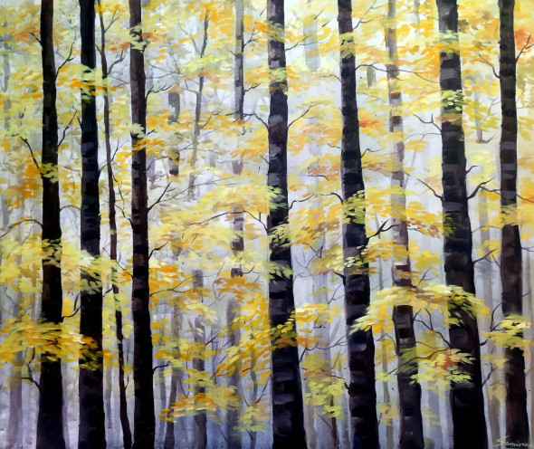 Beauty Of Autumn Forest (ART-1232-106373) - Handpainted Art Painting - 36in X 30in