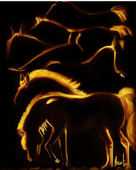 7 Horses (ART-15085-106372) - Handpainted Art Painting - 38in X 50in