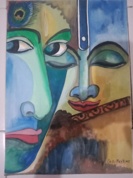 Lord Krishna (ART-7212-106357) - Handpainted Art Painting - 11in X 13in