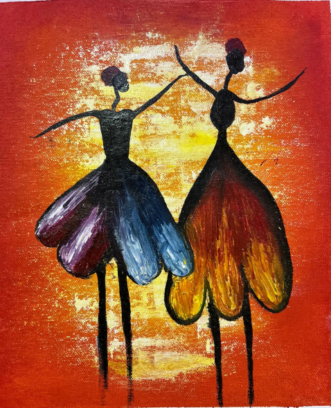 Dancing Girls (ART-16136-106386) - Handpainted Art Painting - 9in X 11in