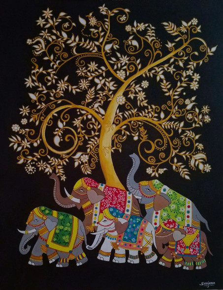 Famile Tree (ART-8714-106444) - Handpainted Art Painting - 14in X 16in