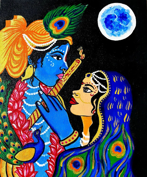 RADHA~ MOHAN (ART-16281-106380) - Handpainted Art Painting - 10in X 12in