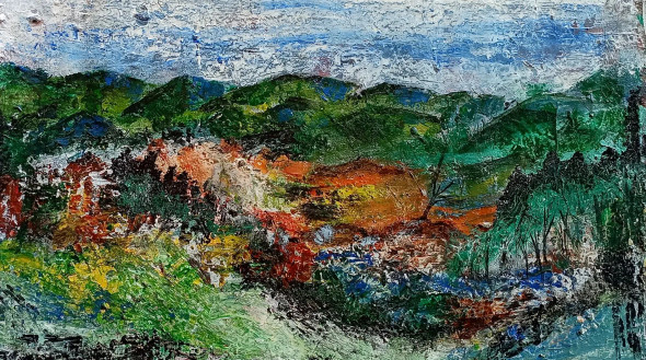 Hilly Area (ART-16304-106462) - Handpainted Art Painting - 18in X 8in