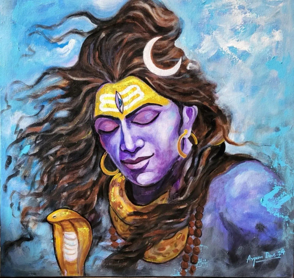 RUDRA SHIVA (ART-82-106460) - Handpainted Art Painting - 24in X 24in