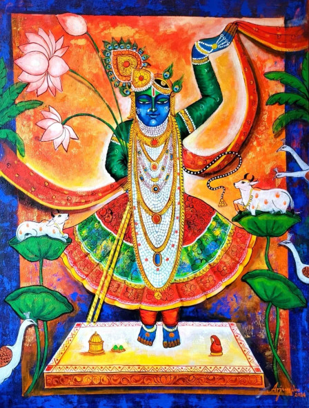 SHRI NATHJI (ART-82-106459) - Handpainted Art Painting - 36in X 48in