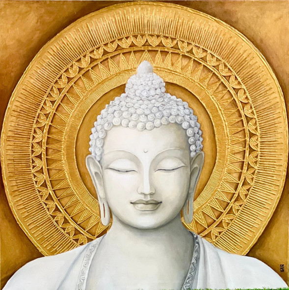 Buddha (ART-16307-106456) - Handpainted Art Painting - 36in X 36in