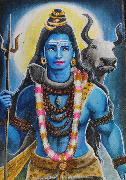 Shiva (ART-7901-106504) - Handpainted Art Painting - 8in X 12in