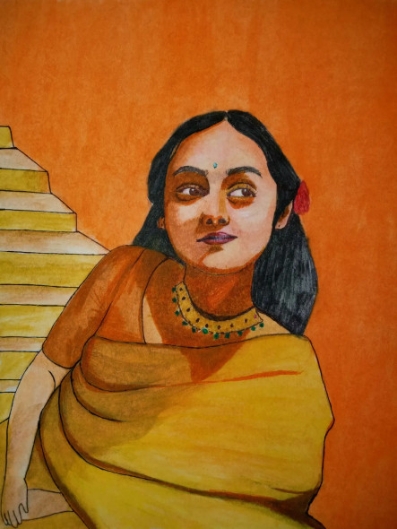 Indian Lady (ART-15903-106512) - Handpainted Art Painting - 8in X 11in